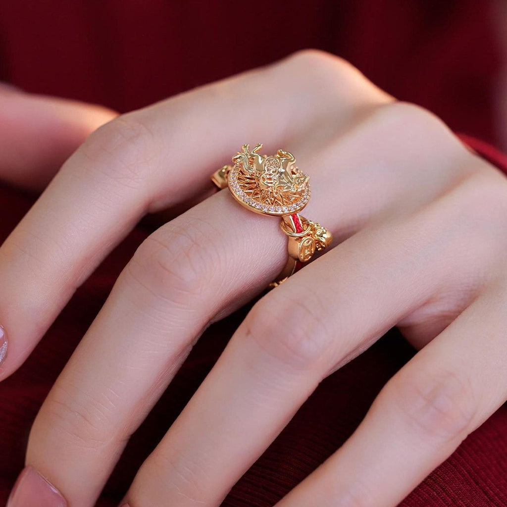 2026 New Year Light Luxury Zodiac Horse Ring, Rotatable  Adjustable Band