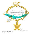 Three-dimensional Turtle Pearl Irregular Turquoise Double-layer Stacked Chain Bracelet