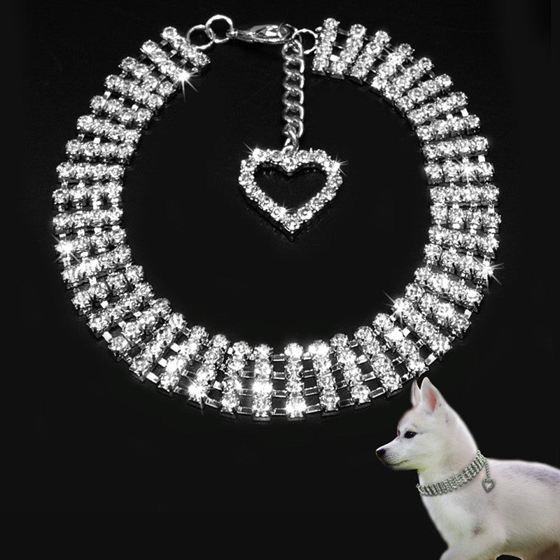 Four-row Rhinestone Pet Collar Dogs And Cats Heart-shaped Chain Main image
