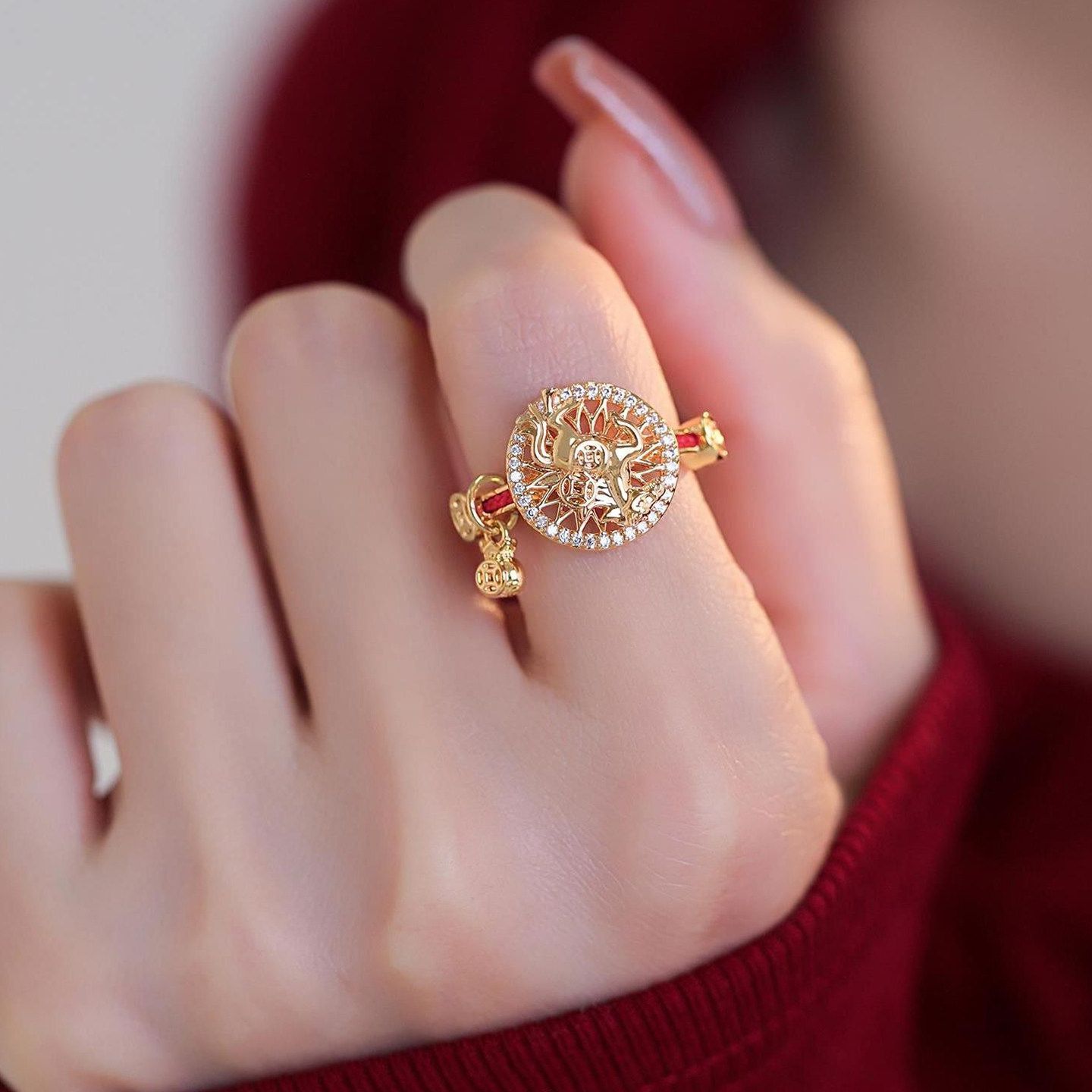 2026 New Year Light Luxury Zodiac Horse Ring, Rotatable  Adjustable Band Main image