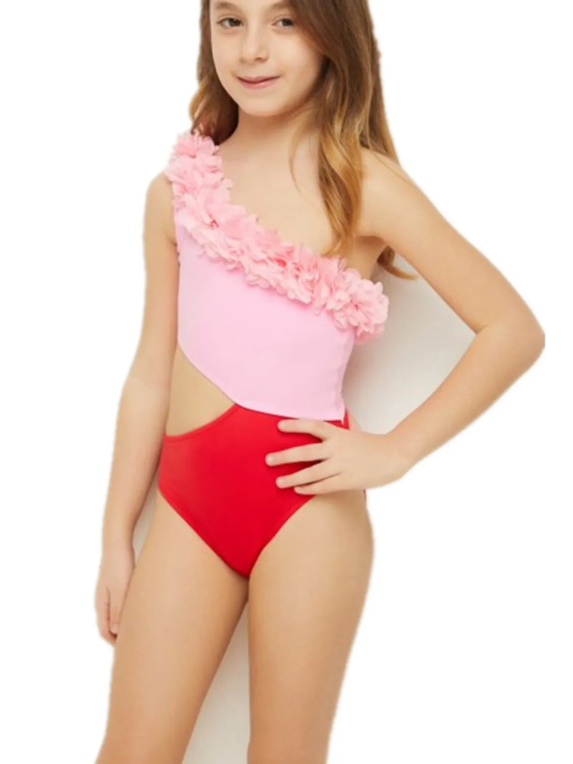 Cutout One Shoulder Contrast Parent-Child Swimwear Secondary image