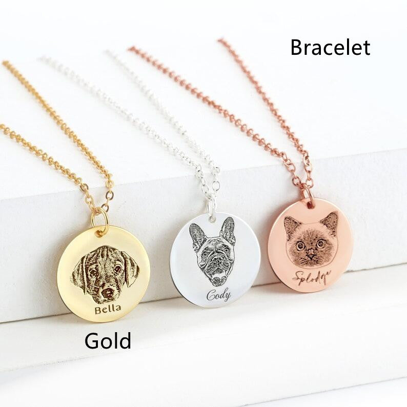Single-side Customization Stainless Steel Pet Photo Graffiti Pendant Keychain Bracelet