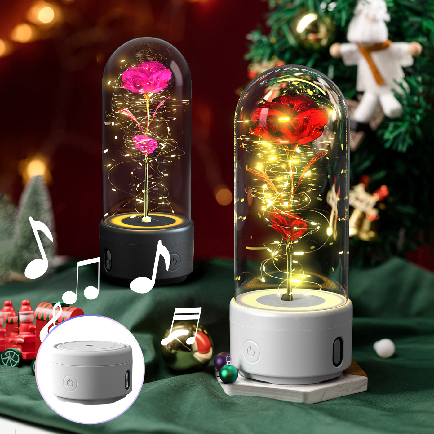 Creative 2 In 1 Rose Flowers LED Light And Bluetooth-compatible Speaker Valentine's Day Gift Rose Luminous Night Light Ornament In Glass Cover Main image