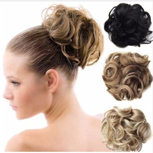Europe, Japan, and South Korea popular hair bun fluffy natural drawstring curly hair ball head hair ring hair set female hair accessories chemical fiber hair Main image