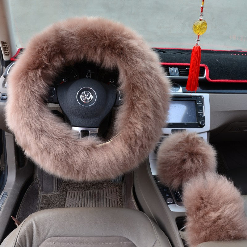 Three-piece wool steering wheel cover Main image