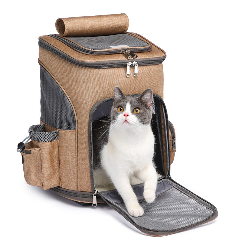 Portable Folding Trolley Pet Backpack Traveling Cat Backpack With Universal Wheel Trolley Pet Bag Secondary image