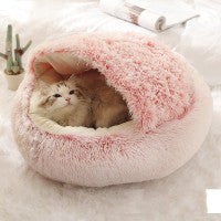 2 In 1 Dog And Cat Bed Pet Winter Bed Round Plush Warm Bed House Soft Long Plush Pets Bed Pet Products Main image