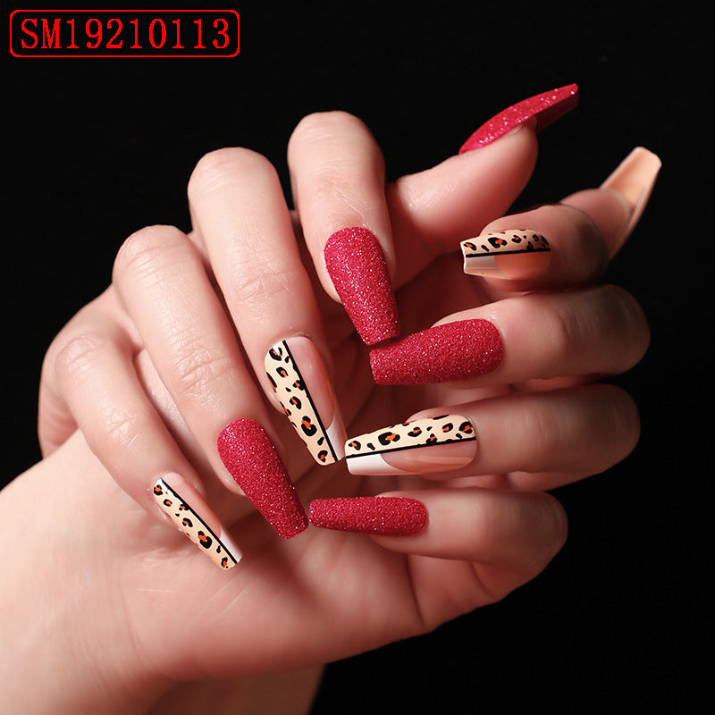 Red   Color Leopard Print Ballet False Nails Main image