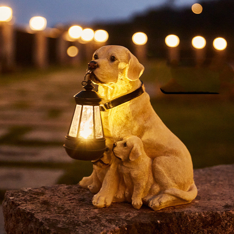 LED Solar Light Dog Lantern Sculpture Resin Craft Ornament Home Porch Decor Garden Solar Powered LED Light Dog Statues Main image