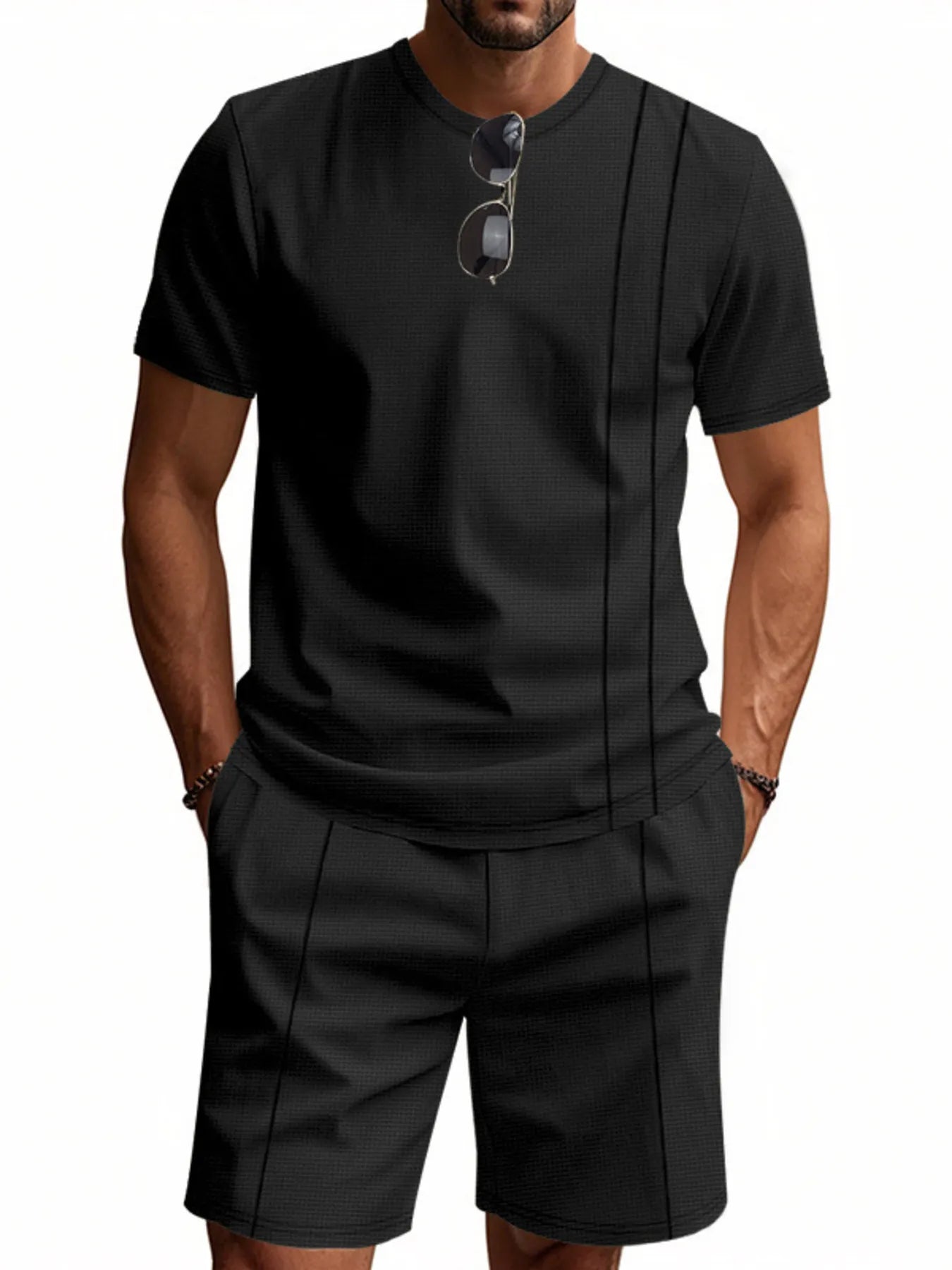 Men's Full Size Round Neck Short Sleeve Top and Shorts Set Plus Size Secondary image