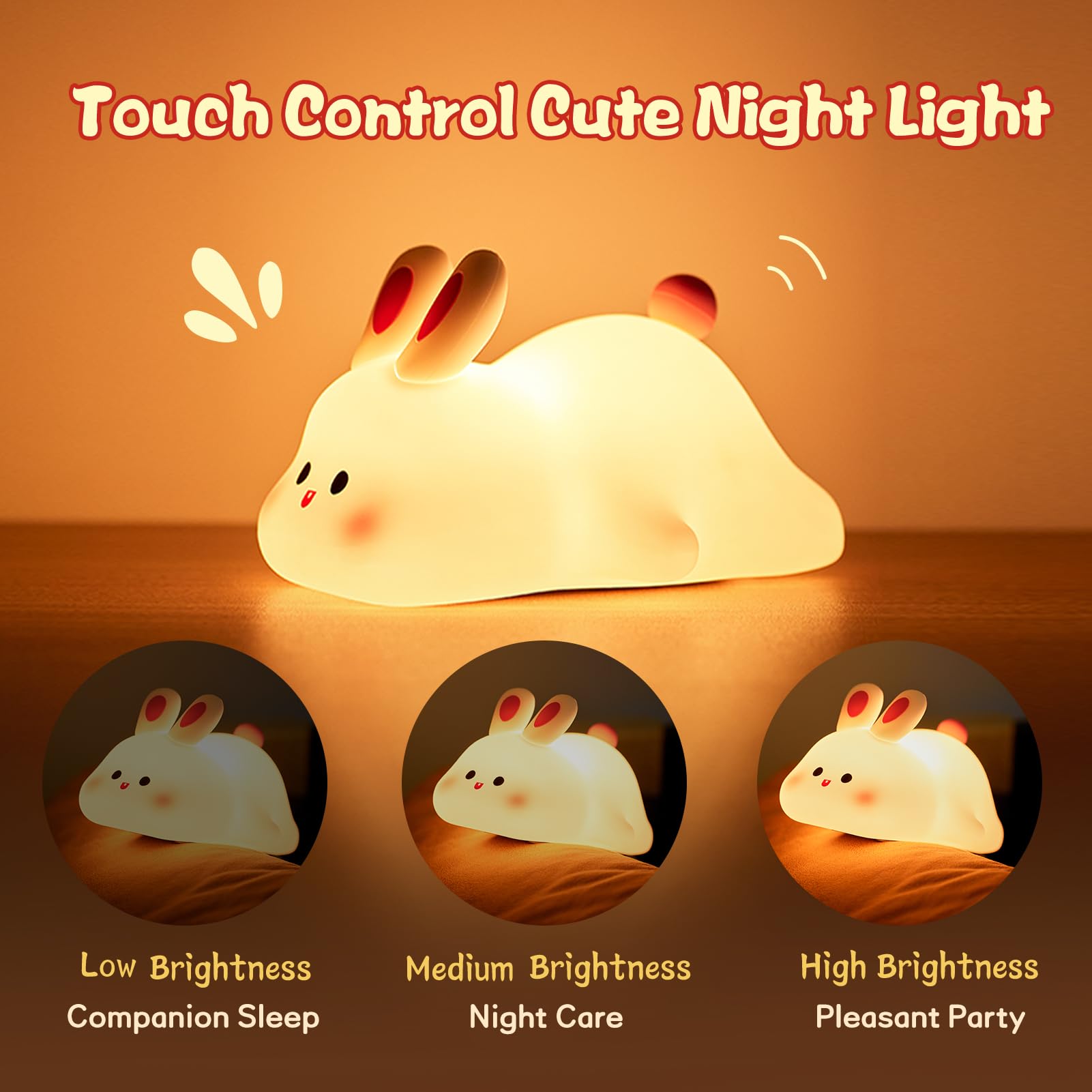 Cute LED Night Light Touch Sensor Cartoon Kid's Nightlights Big Face Rabbit Silicone Night Light Christmas Gift Bedside Lamp Home Decor Main image