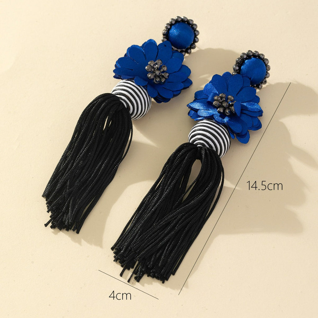 Fashionable Exaggerated Flower Tassel Earrings In Bohemian Ethnic Style