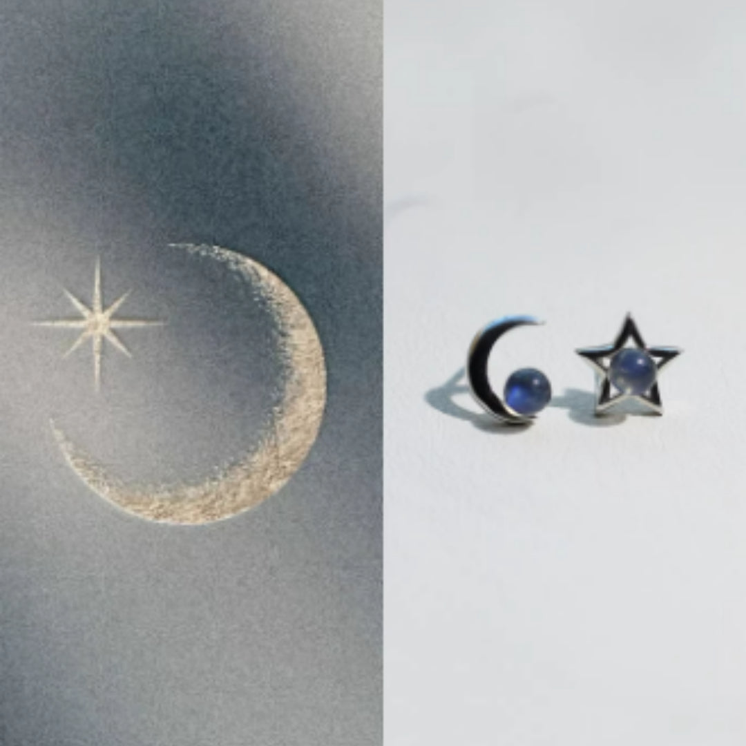 Natural Grey Moonstone Star Earrings, S925 Pure Secondary image