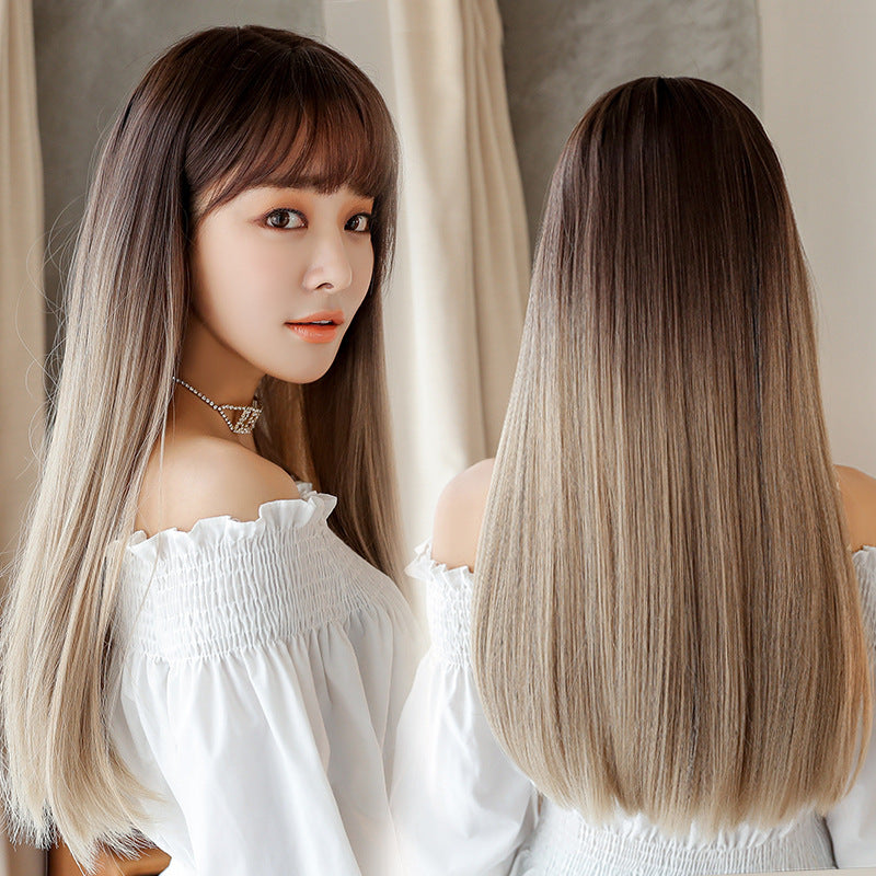 Fashion realistic hair long straight hair wig jiafa chemical fiber wig Main image