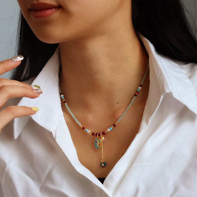 New Chinese Style Fashionable Retro Colored Drip Oil Horse Year Necklace Main image