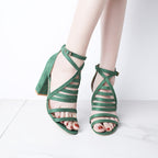 Pointed square heel buckle heels