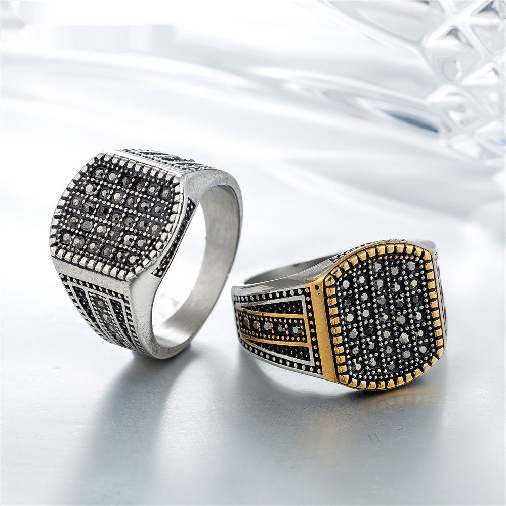 European And American-style Vintage Diamond-studded Titanium Ring For Men Secondary image