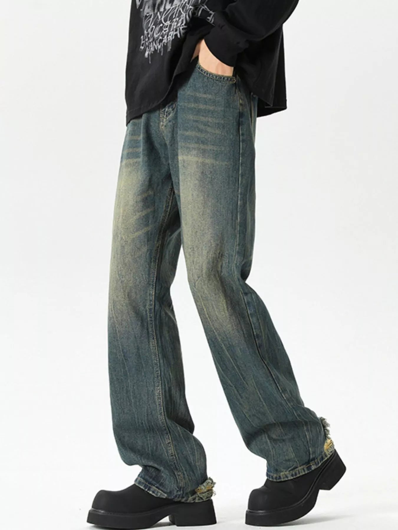 Men's Plus Size Vintage Wash Wide Leg Jeans Secondary image