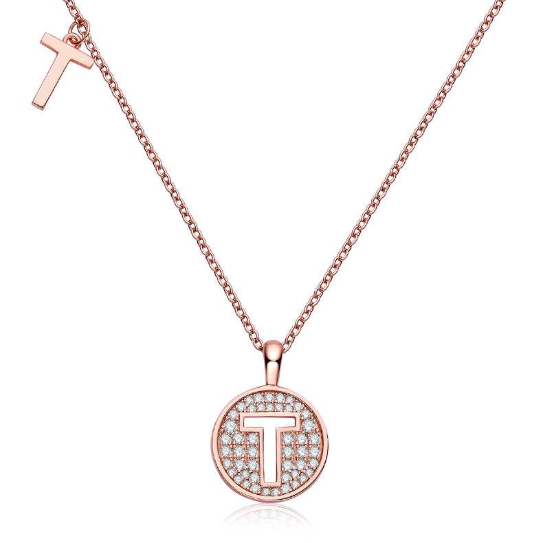 One Of The 26 Letters, T, Set With Top-quality Moissanite, Luxurious And Fashionable Light Luxury Trend Jewelry, Silver Necklace Pendant S925 Silver Electroplated Rose Gold Main image