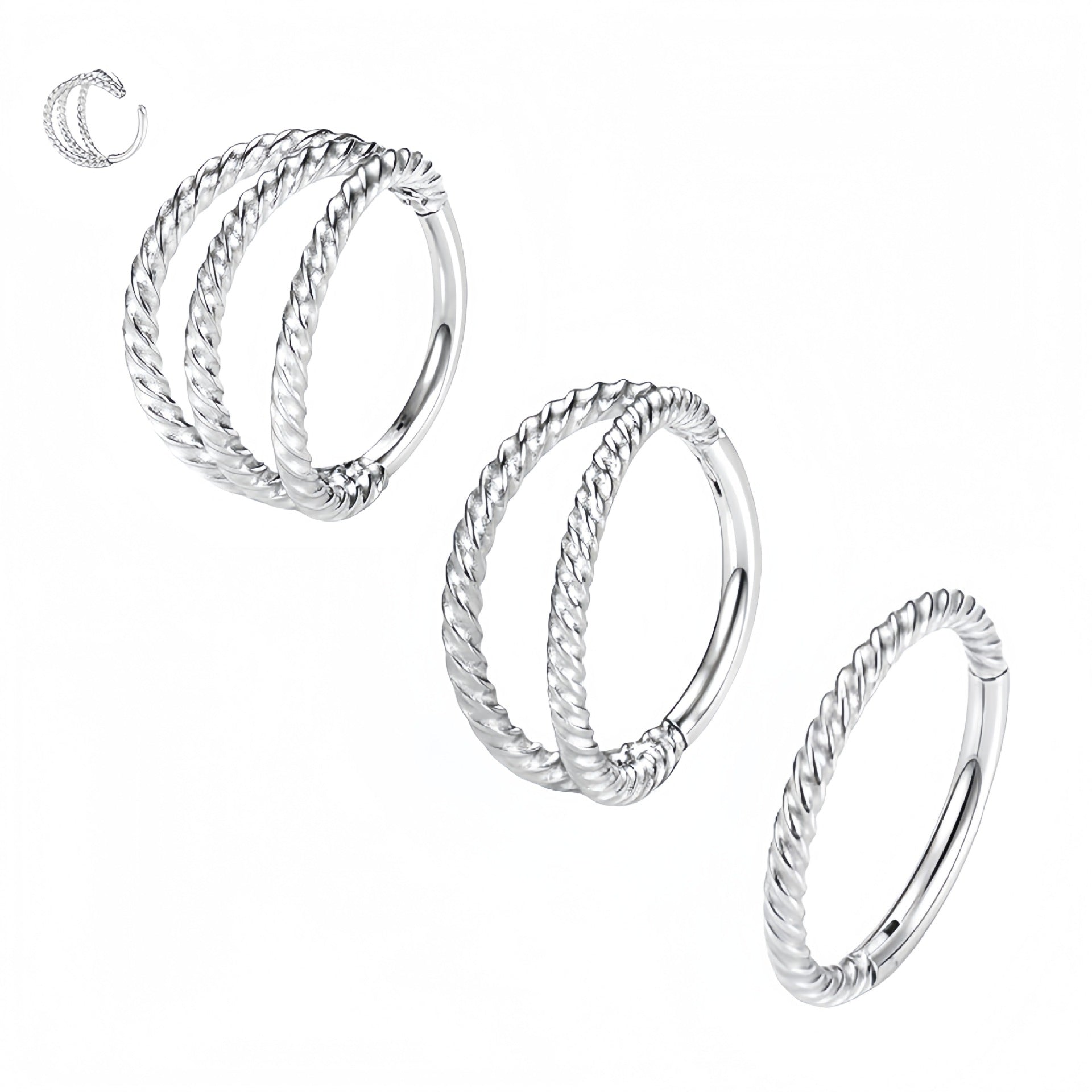 Twisted Stainless Steel Piercing Nose Ring Seamless Closed Loop Secondary image