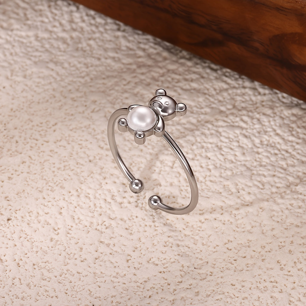 1 Piece Stainless Steel Bear Open Ring, Dainty & Exquisite Fashion Jewelry, Cute Style Accessory, Perfect For Daily Matching & Bestie Gifting