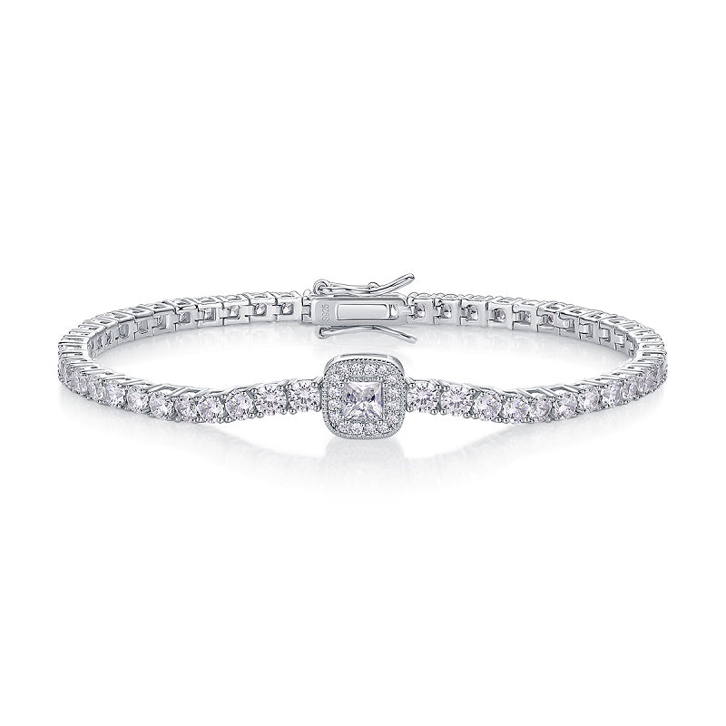 Set With Top-quality Moissanite, This Luxurious And Fashionable Light Luxury Jewelry Silver Bracelet Is Made Of S925 Silver Electroplated With Platinum
