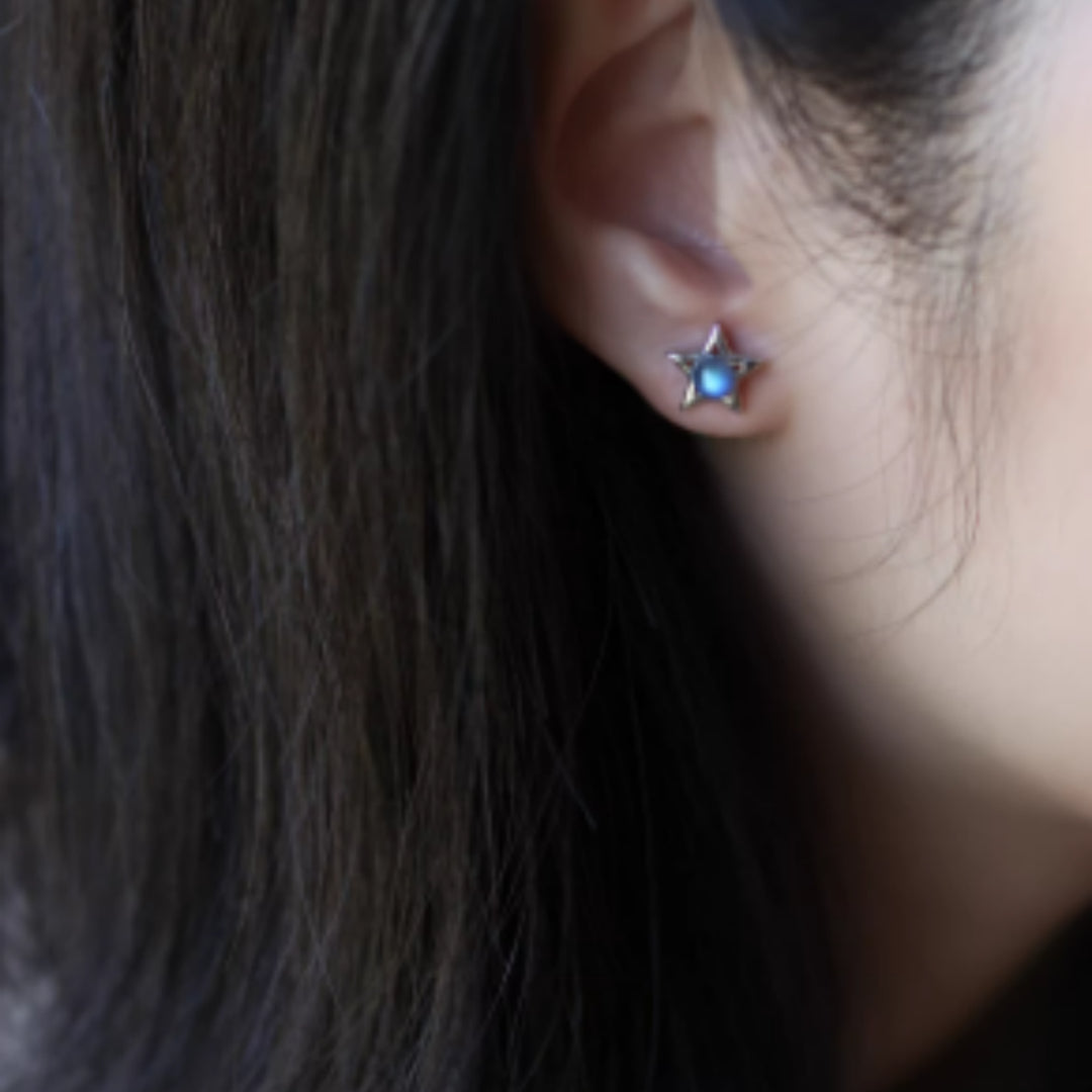 Natural Grey Moonstone Star Earrings, S925 Pure