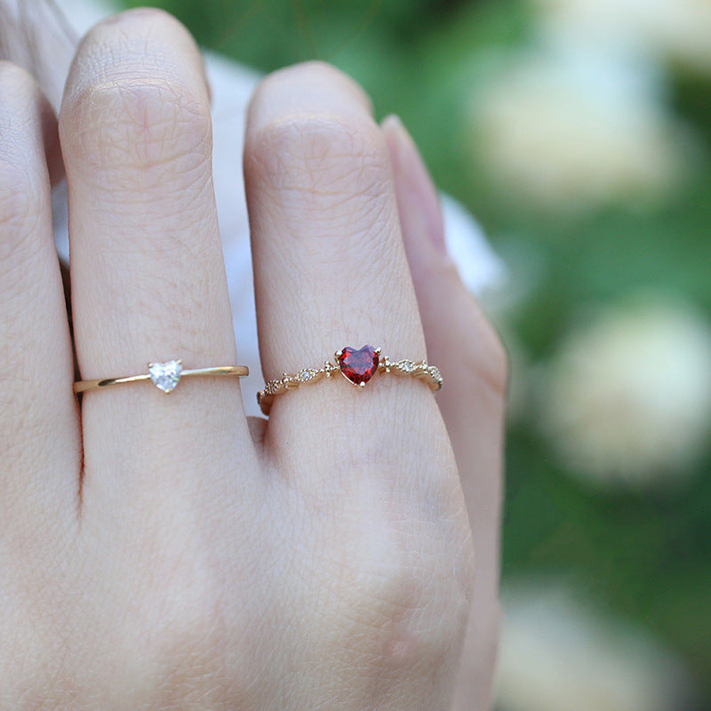 Womens Red Zircon Ring Japanese Style