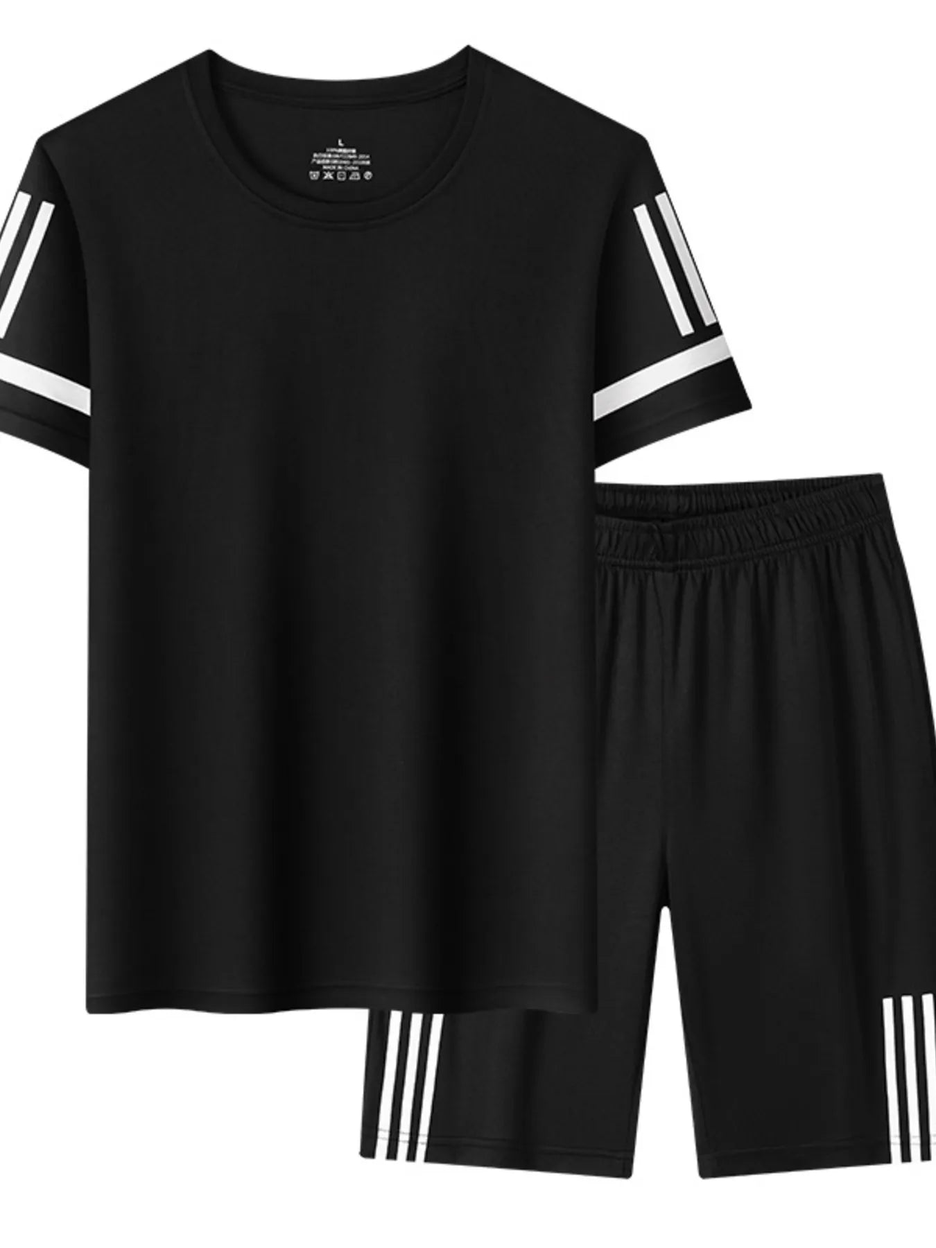 Men's Plus Size Round Neck Short Sleeve Top and Shorts Set Secondary image