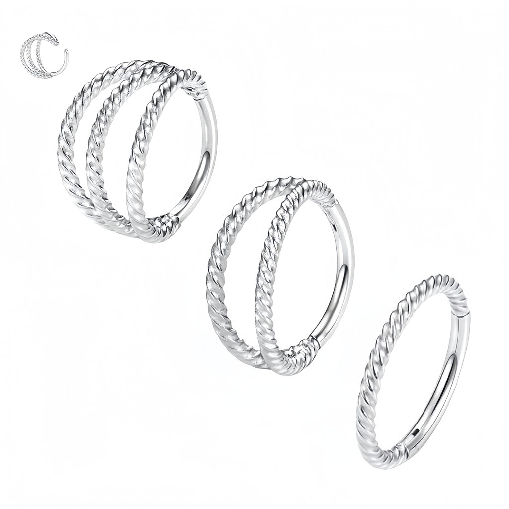 Twisted Stainless Steel Piercing Nose Ring Seamless Closed Loop