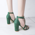 Pointed square heel buckle heels