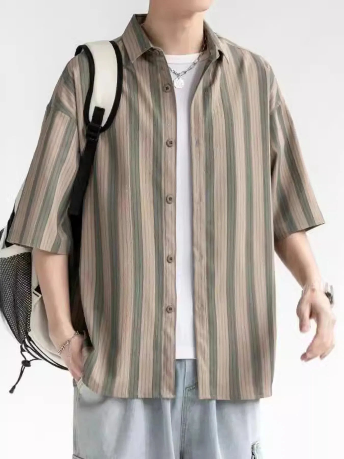 Men's Plus Size Striped Loose Fit Short Sleeve Shirt Secondary image