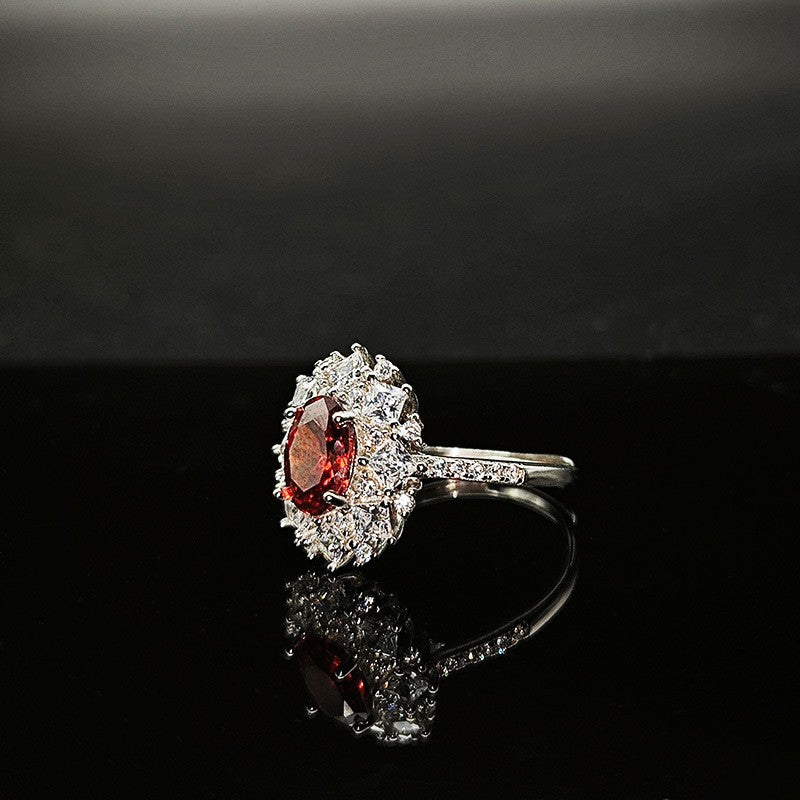 S925 Silver Ring With An Adjustable Opening Featuring A Pigeons Blood Red High-carat Zircon