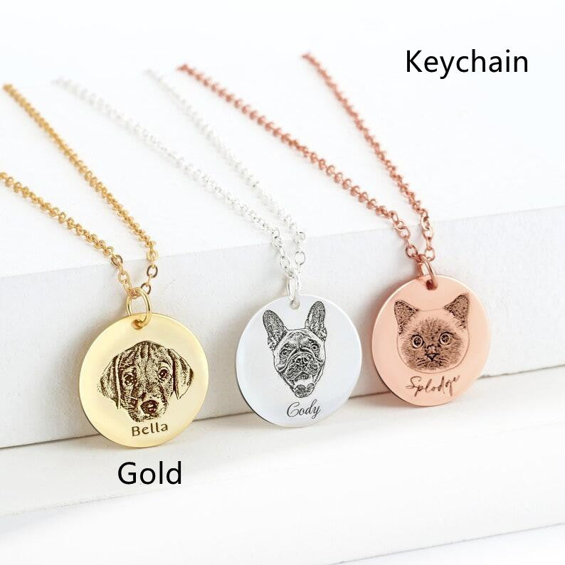 Single-side Customization Stainless Steel Pet Photo Graffiti Pendant Keychain Bracelet