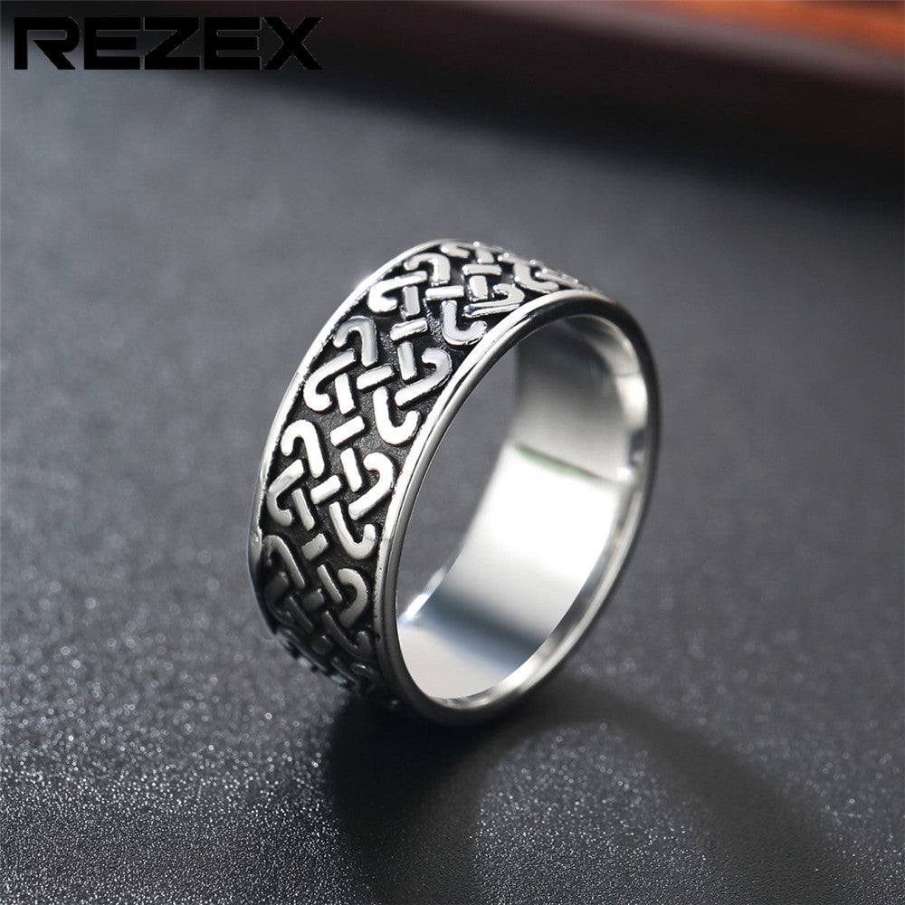 Mens Titanium Steel Ring With A Personalized, Retro, And Minimalist Pattern Main image