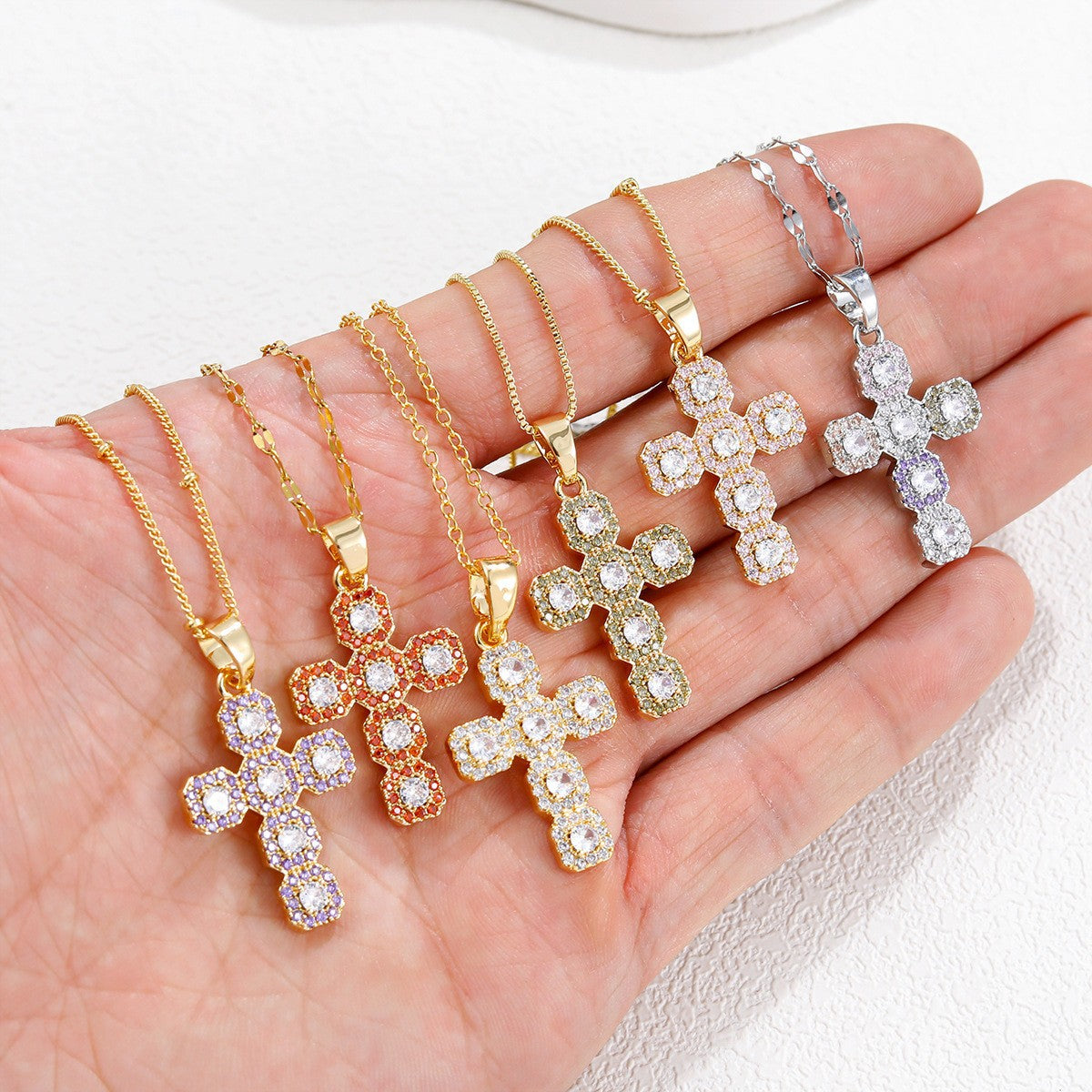 Fashionable Personalized Cross Pendant With Colorful Zircon Main image