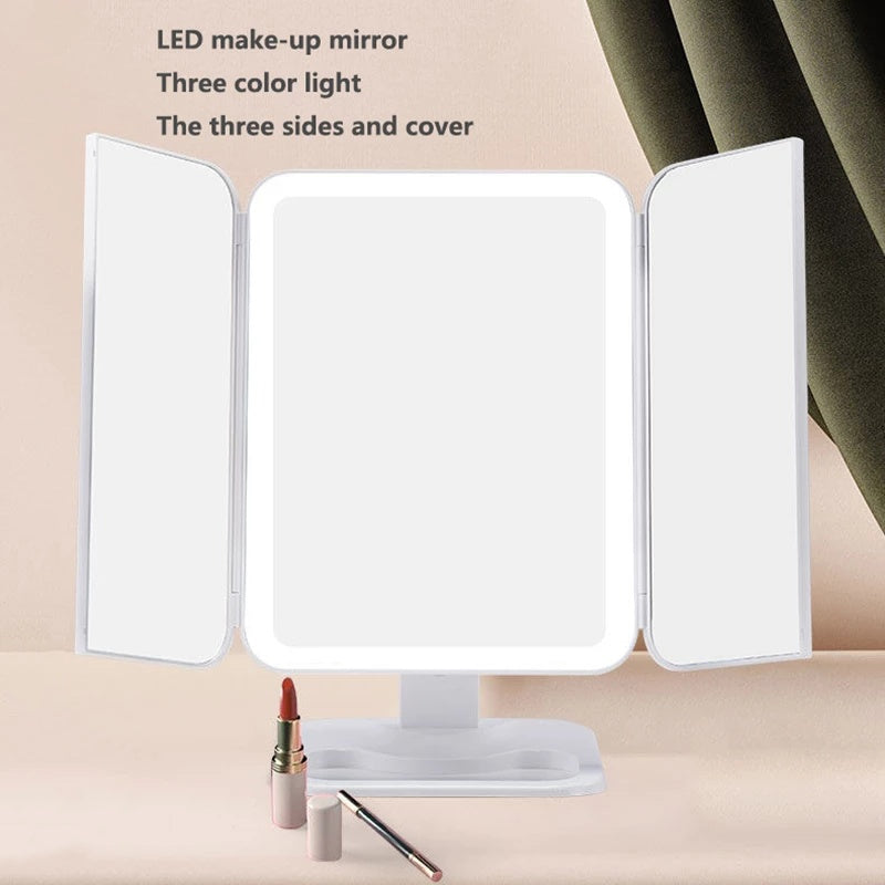 Trifold Makeup Mirror With Light 68 LED Vanity Mirrors 10X Magnifying 180Rotation Main image