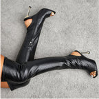 Womens Square Toe Cutout Over Knee Side Zip Cool Boots