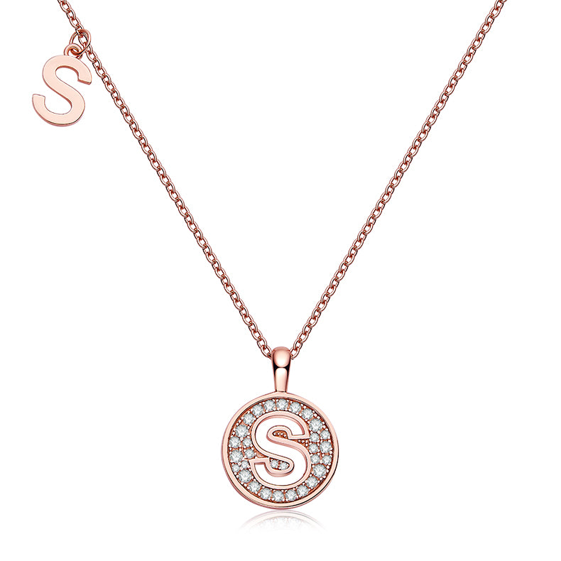 One Of The 26 Letters, S, Set With Top-quality Moissanite, Luxurious And Fashionable Light Luxury Trend Jewelry, Silver Necklace Pendant S925 Silver Electroplated Rose Gold Main image