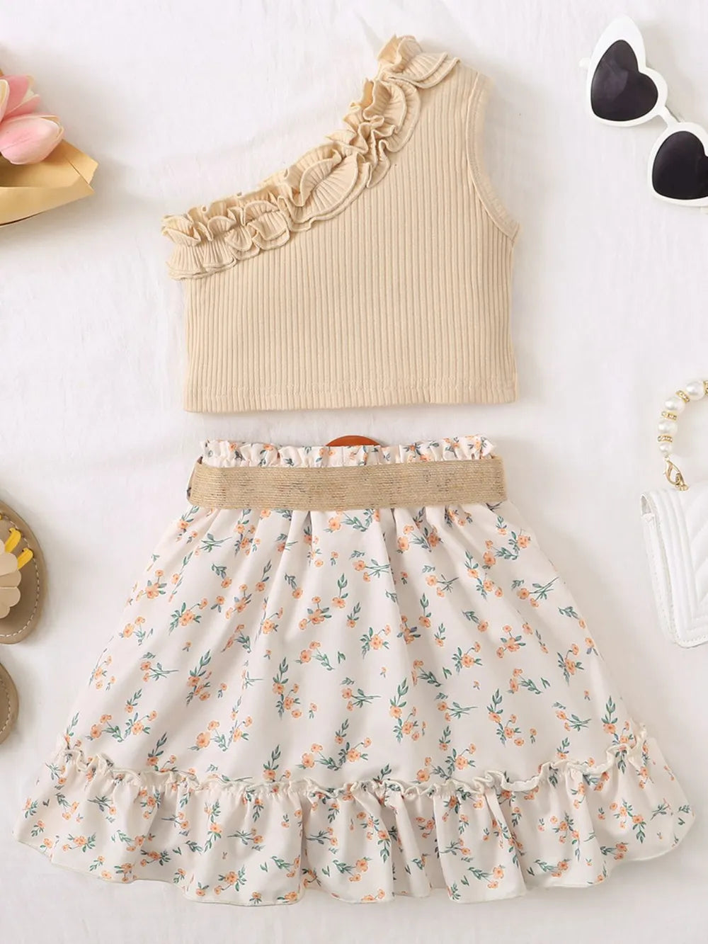 Single Shoulder Top and Printed Skirt Set Secondary image