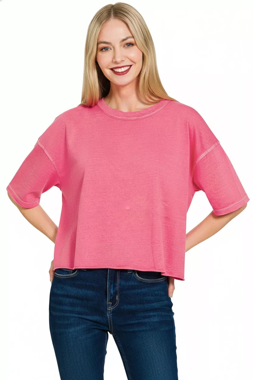 Zenana Pigment Dye & Enzyme Washed Oversized Crop Box Tee Secondary image