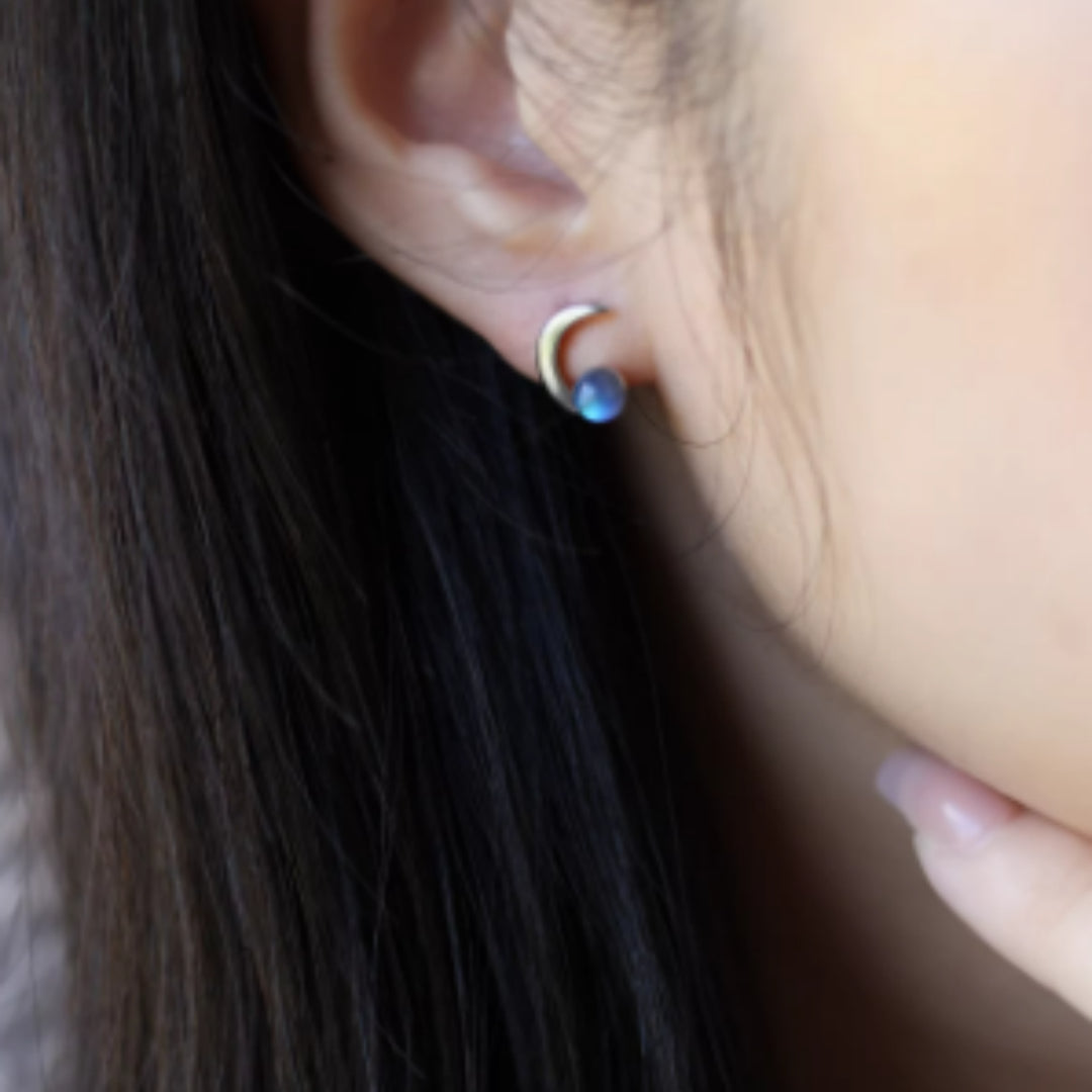 Natural Grey Moonstone Star Earrings, S925 Pure