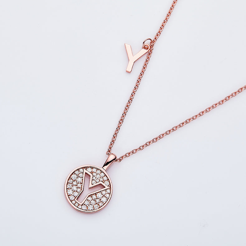 One Of The 26 Letters, Y, Set With Top-quality Moissanite, Luxurious And Fashionable Light Luxury Trend Jewelry, Silver Necklace Pendant S925 Silver Electroplated Rose Gold Secondary image
