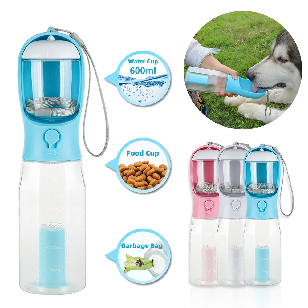 Portable Cat Dog Water Bottle Food Feeder Drinker Poop Dispenser 3 In 1 Leak-proof Multifunctional Dog Water Bottle Pet Products Main image