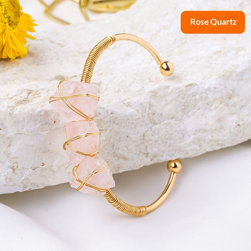 Natural Crystal Raw Stone Wire-wrapped Bracelet