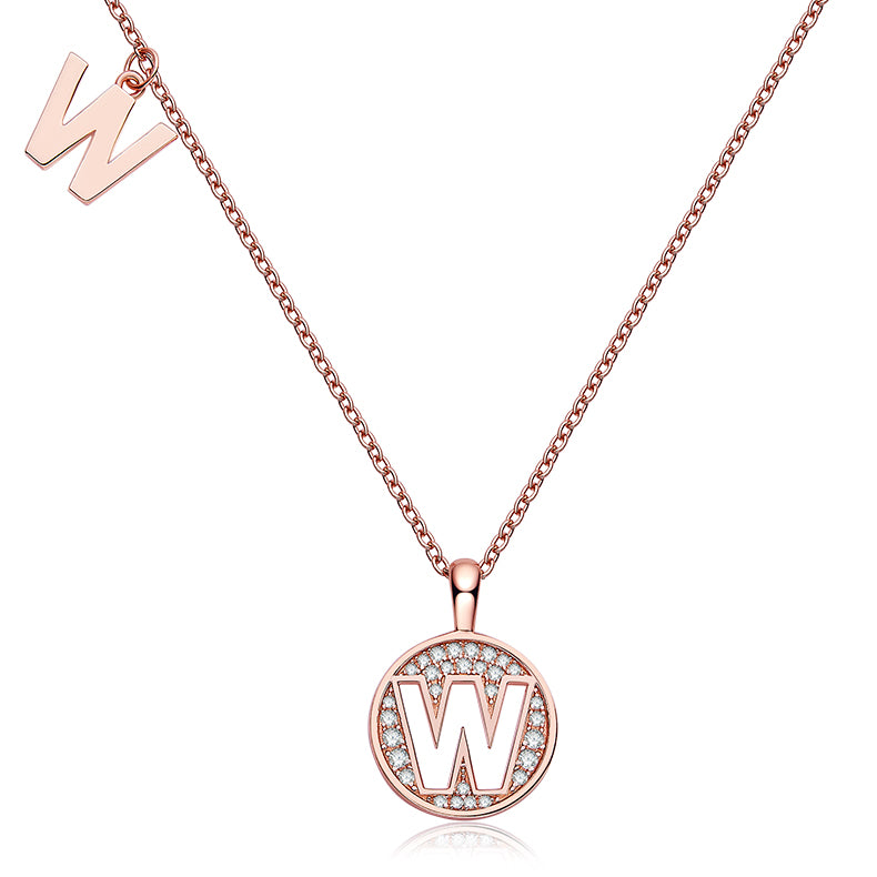 One Of The 26 Letters, W, Is Set With Top-quality Moissanite, A Luxurious And Fashionable Light Luxury Trend Jewelry Silver Necklace Pendant, S925 Silver Electroplated Rose Gold Main image