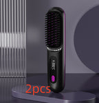 2 In 1 Straight Hair Comb Wireless Hair Straightener Brush Hair Fast Heating Portable Hot Curler USB Charging