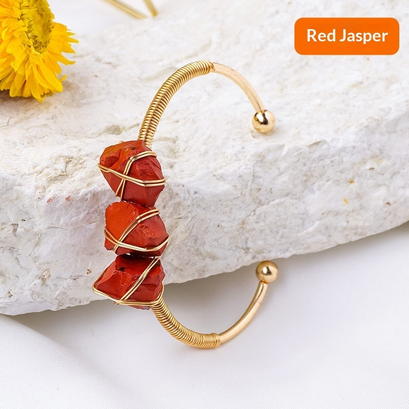 Natural Crystal Raw Stone Wire-wrapped Bracelet