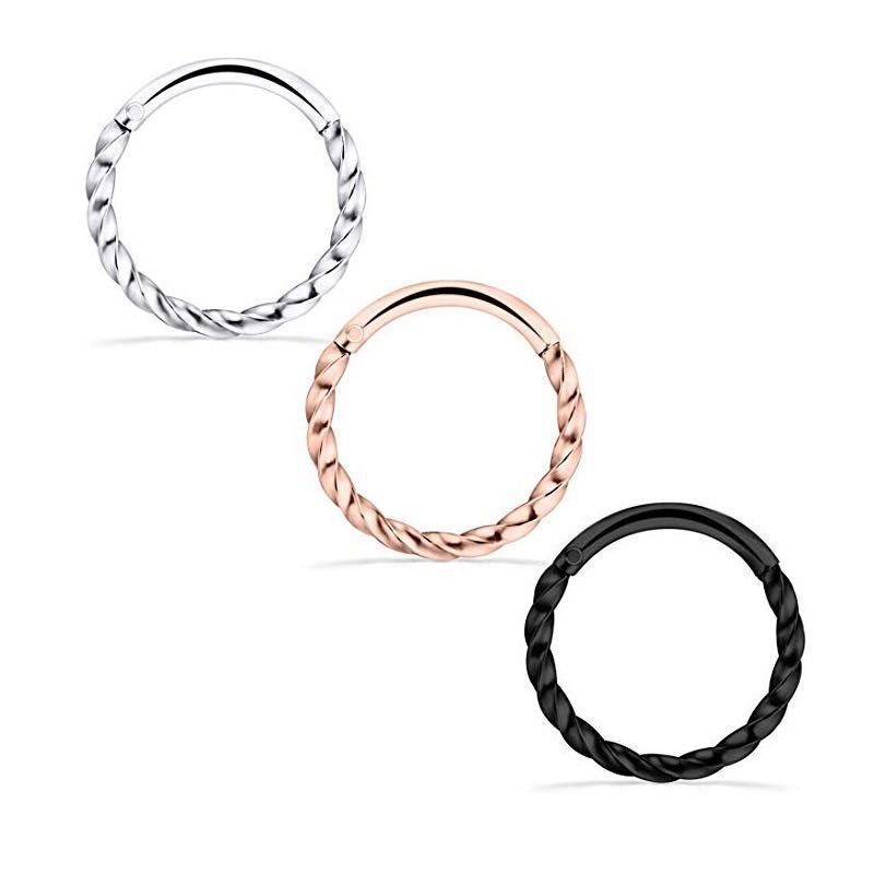 Twisted Stainless Steel Piercing Nose Ring Seamless Closed Loop