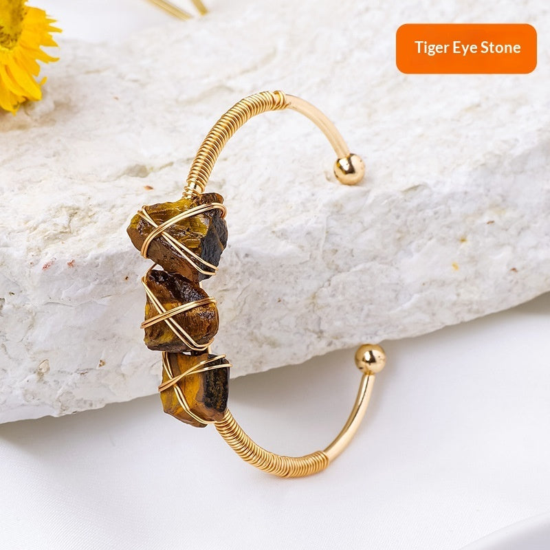 Natural Crystal Raw Stone Wire-wrapped Bracelet